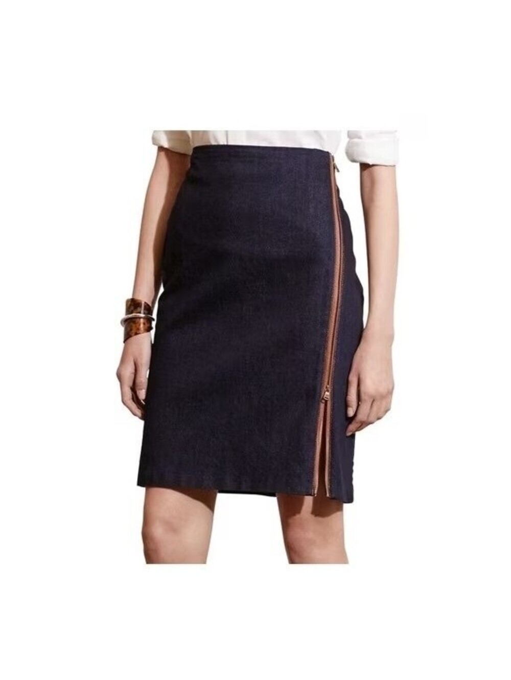 Lauren Ralph Lauren Dark Denim Pencil Skirt with Front Zipper Detail Size 6